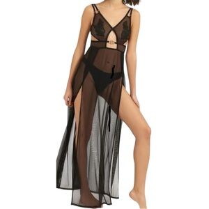 Bluebella Ophelia Long Unlined Sheer Chemise Black Size Medium